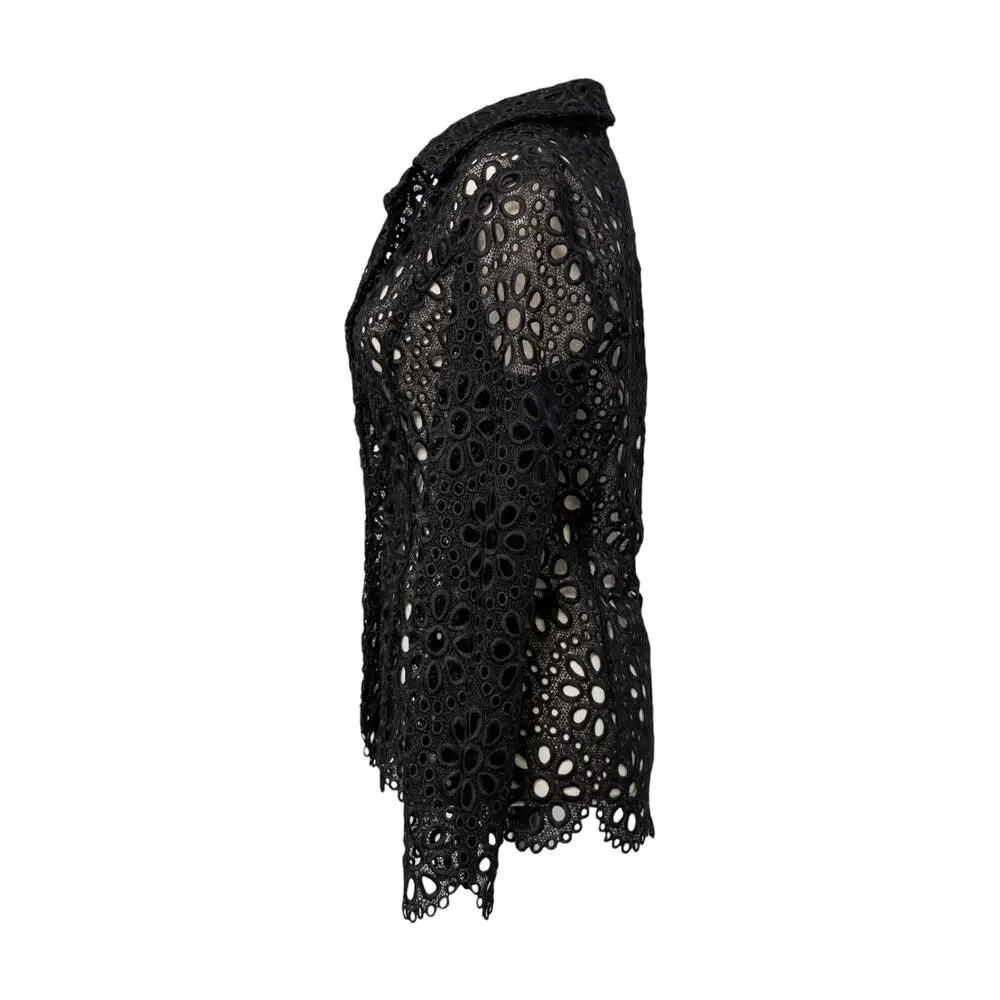 Berek Women's Black Lace Brazer Size L Scalloped Long Sleeve Summer NWT - Picture 2 of 7
